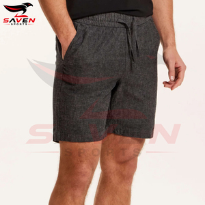Shorts en coton décontractés pour hommes, imprimés sur mesure, respirants, pour la plage, vente en gros, gris foncé, avec cordon de serrage et poches - Product Image 4