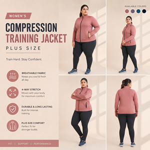 Women's Plus Size <b>Compression</b> Training Jacket Full Zip Stand Collar Sportswear Top Ladies Spandex Polyester Yoga Fitness Jacket - Product Image 5