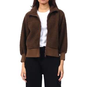 Chaqueta de lana sherpa marrón con cremallera, diseño personalizado para mujer, ropa exterior ecológica, chaquetas sherpa con cremallera completa - Product Image 1