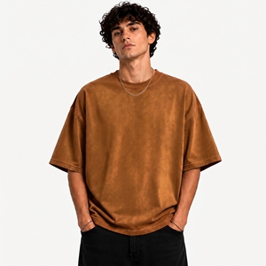 T-shirt homme uni couleur turquoise vif, coupe oversize, en coton épais, style streetwear, épaules tombantes, coupe ample et carrée, col ras du cou, vente en gros - Product Image 6
