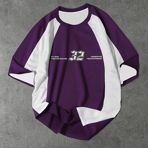 Men's Black <b>White</b> Contrast Short Sleeve T-Shirt Front Letter Print O-Neck Casual Streetwear Breathable Polyester/Cotton Jersey - Product Image 4