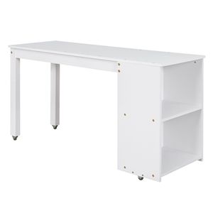 Full Loft <b>Bed</b> with Cabinet & Rolling Portable Desk Low Study Shelves; Multiple Functions Set for <b>Kids</b> - Product Image 5