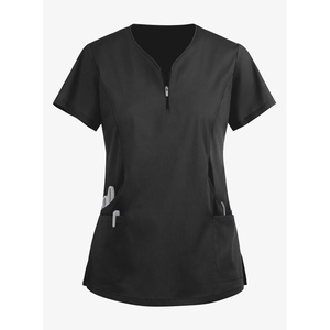 Ensemble d'uniformes médicaux pour femmes : Blouse et pantalon de travail extensibles à manches courtes pour infirmières et personnel hospitalier - Product Image 2