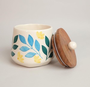 Pot de rangement en céramique haut de gamme avec couvercle en bois, récipient de cuisine hermétique, design floral, organisateur durable, utilisation polyvalente élégante - Product Image 4