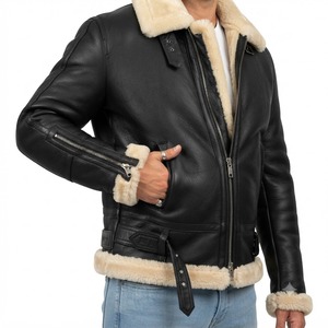 Chaqueta Bomber de Cuero Genuino para Hombre con Forro de Piel Sintética, Cortavientos, Estilo Motero, Abrigo de Invierno Grueso con Cierre de Cremallera, Corte Regular - Product Image 5