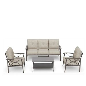 Set di Mobili da Giardino in Metallo per Tutte le Stagioni, 5 Pezzi, con Cuscini Beige Spessi 4 Pollici e Struttura Color Caffè Kaki, Divano Conversazione a 5 Posti - Product Image 3