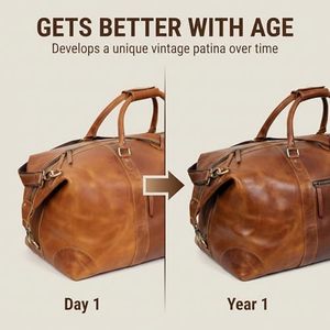 Sac de voyage unisexe en cuir véritable, grande capacité, style vintage, fermeture éclair, poignée souple - Product Image 2