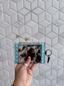 High Quality Cowhide fur Leather New Hand Tooled Carving <b>Small</b> Coin <b>Purse</b> Multi Uses Mini Wallet for Women Western Gifts - Product Image 4