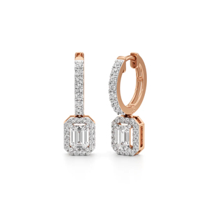 Rose Gold Emerald Cut Diamond Hoop <b>Earrings</b> With For Women Luxury Geometric Style <b>Wedding</b> Jewelry - Product Image 1