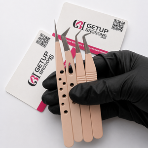 Pinzas para Pestañas Profesionales Rectas/45°/Curvadas, Duraderas, de Acero Inoxidable, Antimagnéticas, Antiestáticas, con Punta Lisa, Color Nude - Product Image 1
