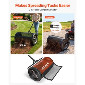 Épandeur de compost de 36 pouces de large pour jardin, tourbe, engrais, avec poignée de poussée/traction, 4 hauteurs réglables, en acier thermolaqué - Product Image 2