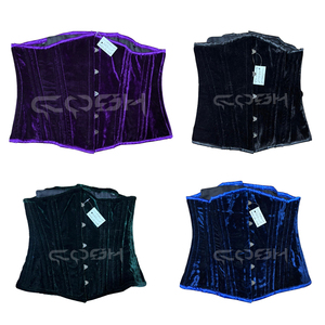 Premium Quality Underbust Waist Training And Fashion Wear Green <b>Velvet</b> <b>Corset</b> With Satin Trim - Product Image 5