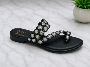 Sandales compensées noires à strass, bout ouvert, à enfiler, confortables, amorties, antidérapantes, élégantes pour femme - Product Image 4