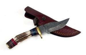 Couteau de chasse artisanal en acier Damas de 8 pouces, manche en corne de cerf, dureté 58HRC, garantie 3 ans, DIY, industriel, OEM/ODM, avec clip - Product Image 6