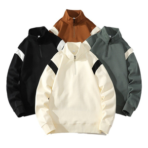 Sweat-shirt mi-zippé marron pour homme, col montant, couleur unie, décontracté, pour l'automne, coupe classique, tricoté, manches longues - Product Image 2