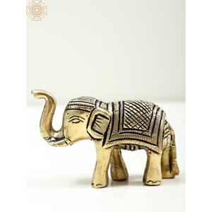 Figurine d'éléphant en laiton faite à la main de 3 pouces, petite sculpture décorative pour la maison, style exotique Inde HLB385 - Product Image 4