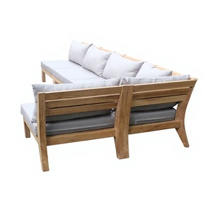 Ensemble de canapés d'angle en teck massif en forme de L pour l'extérieur, avec coussins résistants à l'eau, meubles de jardin d'extérieur, Indonésie - Product Image 6