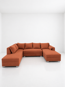 Sofá Seccional Moderno en Forma de L Color Naranja Union con Patas Metálicas y Respaldo Acolchado para Sala de Estar, Villa, Sofá de Gran Tamaño, Fabricante - Product Image 1
