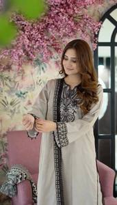 <b>Women</b> Faux Chiffon A-Line Maxi Modern Kurti Set with Dupatta Floral Embroidered Long Top Ethnic <b>Wedding</b> Party Outfit - Product Image 3