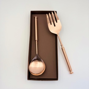 Stainless Steel Salad Server with <b>Copper</b> Finish Set Elegant Handcrafted <b>Handle</b> Serving for <b>Kitchen</b> Dining and Entertaining - Product Image 5