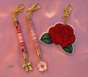 Luxury Handmade Embroidered Beaded Keychain Colorful Floral Key Ring Decorative Purse and <b>Backpack</b> Accessory - Product Image 3