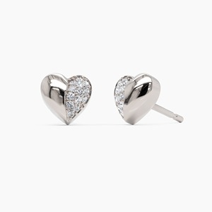 14K Solid Gold Lab Grown Diamond Heart Stud <b>Earrings</b> Pave Puffy Heart Shape IGI Certified Wedding Elegant Jewelry Women Gift - Product Image 2