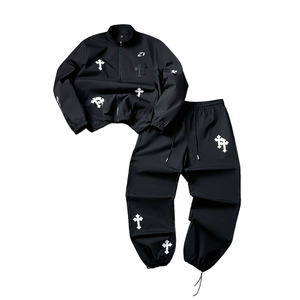 Ensemble de survêtement en nylon personnalisé avec impression graphique pour homme, coupe-vent zippé streetwear, ensemble jogging, broderie, patch, sweats à capuche coupe-vent - Product Image 3