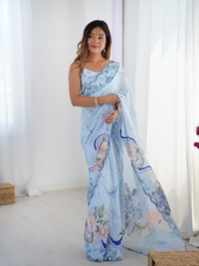 Sari en chinnon lourd pour femmes, vêtements indiens et pakistanais pour occasions spéciales, sari classique pour femmes disponible au meilleur prix - Product Image 3