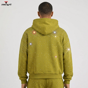 เสื้อฮู้ดดี้ผู้ชายปักลายโลโก้แบบกำหนดเอง คุณภาพสูง สีพื้น ดีไซน์ใหม่ปี 2026 ผ้าฝ้าย 100% ย้อมสีดิจิตอล ประดับคริสตัล สำหรับฤดูหนาว - Product Image 3