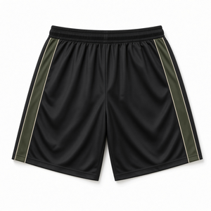 Pantalones Cortos Deportivos Negros para Hombre con Franja Lateral Verde, Cintura con Cordón Ajustable, Secado Rápido, Estilo Atlético, Color Sólido, Largo Bermuda - Product Image 4