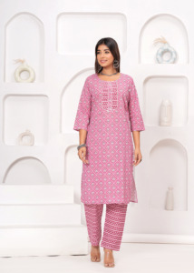 Pink Printed <b>Kurta</b> Pant Dupatta Set for <b>Women</b> | Ethnic Wear Straight V- Neck Kurti with Designer Dupatta - Product Image 5