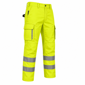 Hi <b>Vis</b> Workwear Pants Men Reflective Safety <b>Trousers</b> Polyester Construction Uniform Cargo Pocket Design - Product Image 3
