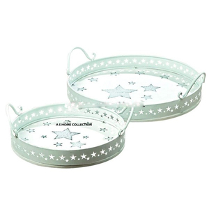 Juego de 2 bandejas navideñas de metal con diseño de estrella de estilo tradicional, acabado en blanco, sublimación en blanco, hechas a mano - Product Image 1