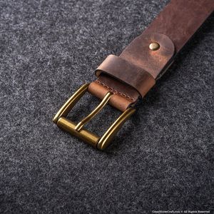 Cinturón de Cuero Genuino Hecho a Mano con Hebilla de Latón Marrón, Estilo Casual/Clásico, Artesanía Duradera, Regalo de Boda, World Craft - Product Image 3