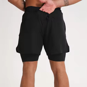 Shorts de jogging pour hommes, taille élastique, cordon de serrage, 2 en 1, Spandex et coton, respirant, séchage rapide, tissu OEM, vente en gros, extensible - Product Image 2