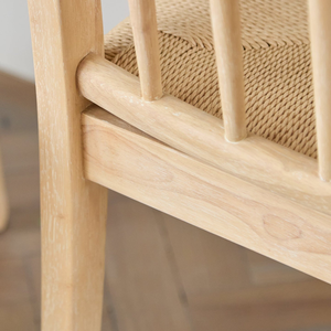 Chaise en bois massif de haute qualité avec dossier en tige, assise en corde de papier naturelle, fabriquée à la main, pour la maison et la salle à manger - Product Image 3