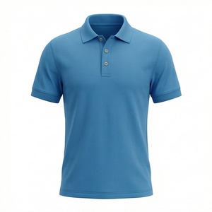 Polo en piqué de coton uni pour homme, manches courtes, coupe classique, tissu respirant, style décontracté, bleu - Product Image 1