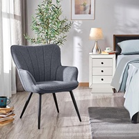 Chaise de salle à manger en tissu au design moderne avec accoudoirs, pieds en métal, dossier haut pour la maison, le bureau, le bar, la cuisine, l'appartement, le centre commercial, l'hôtel