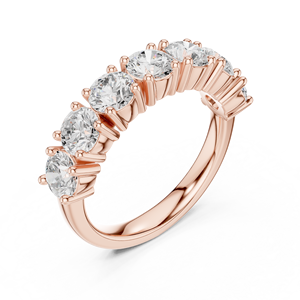 Élégante bague à sept pierres en moissanite plaquée or rose 14 carats pour femme - Bijou de mariée raffiné à taille brillant rond - Product Image 3