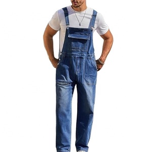Men's Baggy Denim Bib Overalls Vintage Contrast Breathable Work <b>Dungarees</b> Sloppy Coveralls Big Pockets Casual Wear Construction - Product Image 3