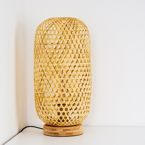 Cylinder bamboo lampshade large table lamp handcrafted desk lamps coastal themed <b>decor</b> <b>lighting</b> - Product Image 6