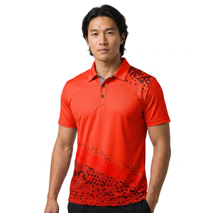 Polo à manches courtes pour homme, imprimé rouge, séchage rapide, sportif, tricoté en polyester - Product Image 4