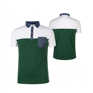 Camiseta Polo Verde Moderna para Hombre, Personalizable, Transpirable, con Contraste de Color, Manga Corta, Informal, para Golf, con Diseño de Bolsillo de Mezclilla - Product Image 1