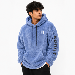Sweat-shirt à capuche en molleton de coton pour homme, brodé sur mesure, style sport, doux et moelleux, chaud, en sherpa, avec poche avant, décontracté, streetwear - Product Image 1