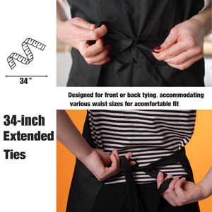 Tablier unisexe en coton noir tricoté avec poche et fermeture à bouton-pression pour restaurant et bar, bretelles réglables, uniforme pour le personnel de service - Product Image 6