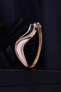 Luxury Gold Plated Enamel Wave Design Bangle <b>Bracelet</b> for Women Black & White Fashion Jewelry - Product Image 3
