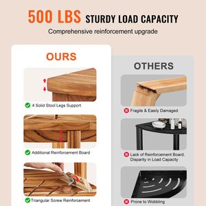 100% Teak Wood Corner Shower Bench 18.5\" Height 15.5\" Radius 500 LBS <b>Storage</b> Shelf Shower <b>Stool</b> for <b>Bathroom</b> Use - Product Image 3