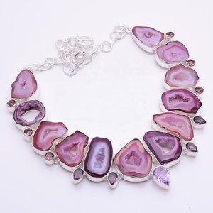 925 <b>Solid</b> <b>Silver</b> <b>Necklace</b> with Natural Solar Quartz Druzy Gemstone Vintage Link Chain for Gift Number Shape/Pattern - Product Image 3