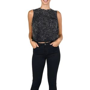 Wholesales Short Sleeves Workout Tanktop Rib Women for TankTop Women's Acid Wash Fabric Cotton USA Size Acid Women <b>Crop</b> <b>Top</b> 2026 - Product Image 2