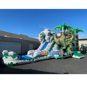 Château gonflable aquatique combiné en PVC vert marbré et gris avec toboggan aquatique, kits de réparation et souffleur inclus - Product Image 3